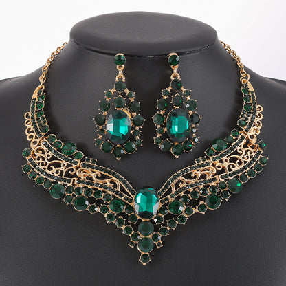 European and American Export Jewelry Bridal Jewelry Accessories Necklace Earrings Set Live Performance Crystal V-Shaped Clavicle Chain for Women