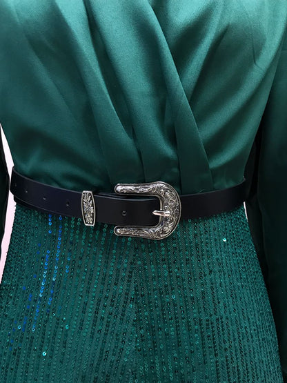 2025 Dress Women's Spring & Fall High-End V Neck Long-Sleeved Shirt Elegant Waist Sequin French Wide-Leg Pants