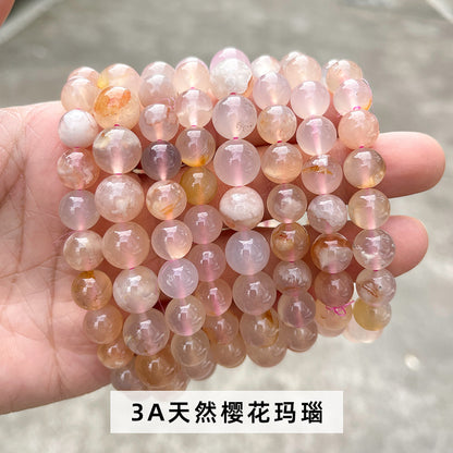 Jingdong Jewelry 3A Natural Cherry Blossom Agate Bracelet Fashion Sweet Wind Girl Single Circle Round Bead Bracelet Wholesale