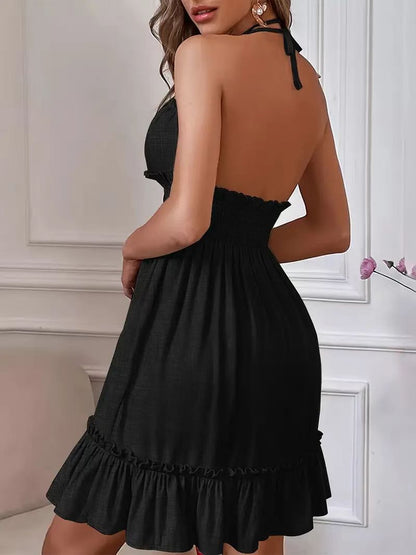 European and American Amazon Cross-Border Popular Women's Clothing Deep V Rope Suspender Parallel Pleated Sexy Dress Beach Degree