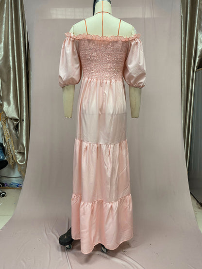 2025 Cross-Border New Spring and Summer European and American Clothing Dress One-Shoulder Floral Off-Shoulder Long Color Fairy Skirt
