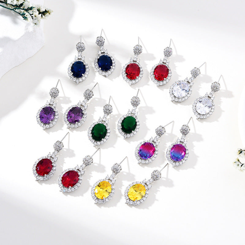 European and American fashion four-piece jewelry caibao zircon necklace suit high temperament earrings jewelry suit multicolor
