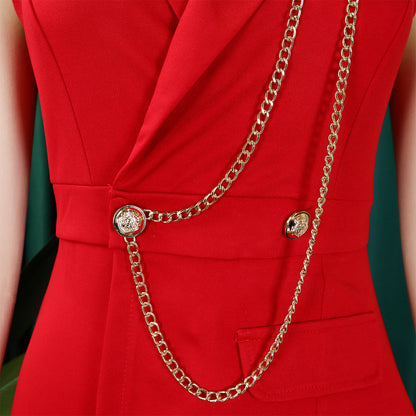 CMYAYA Elegant Womenv-neck High Waist Straight Sleeveless Blazer Jumpsuits 2024 Fall Street Chain Office Lady Party Rompers