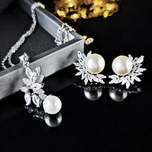 Korean version of high-end hot-selling jewelry European and American luxury pearl zircon inlay necklace earrings e6068-x6063