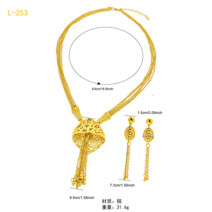 Imitation gold flower necklace earrings suit Dubai India Nigeria brass gold plated women wedding jewelry lot