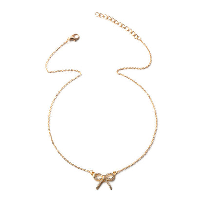 Korean Style Hollow Bow Pendant Clavicle Chain Simple Small Fresh Girl Necklace Fashion Jewelry Exquisite