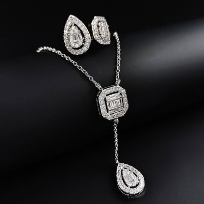 Amazon Fashion Cross-border New Square Long Zircon Earrings Ring Necklace Jewelry Three-piece Set j6138