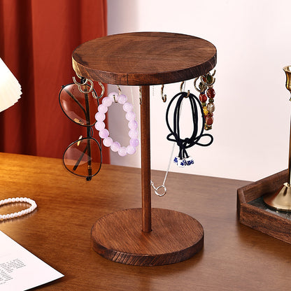 Walnut Color Creative Round Hook Necklace Display Stand Sweater Chain Jewelry Stand Stall Live Broadcast Jewelry Stand Solid Wood
