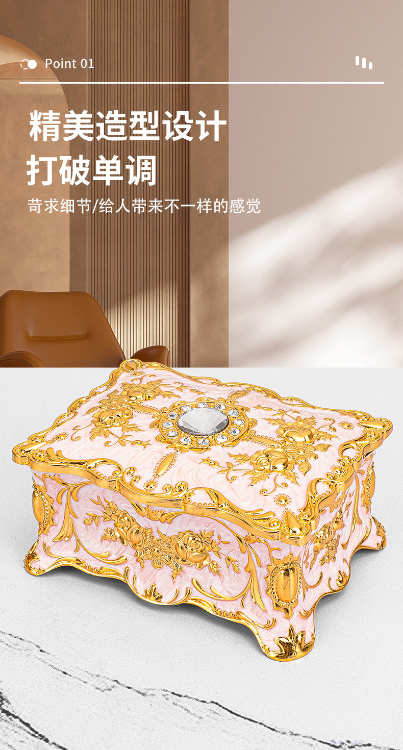 European Style Retro Light Luxury Princess Jewelry Box Metal Jewelry Box Exquisite Enamel Color Necklace Jewelry High-end Storage Box