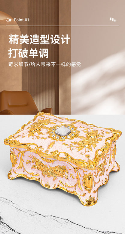 European Style Retro Light Luxury Princess Jewelry Box Metal Jewelry Box Exquisite Enamel Color Necklace Jewelry High-end Storage Box