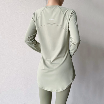 Spring and Summer Long Hip Covering Slimming Style Beautiful Back Breathable Yoga Suit Long Sleeve Running Fitness Sportswear T-shirt for Women