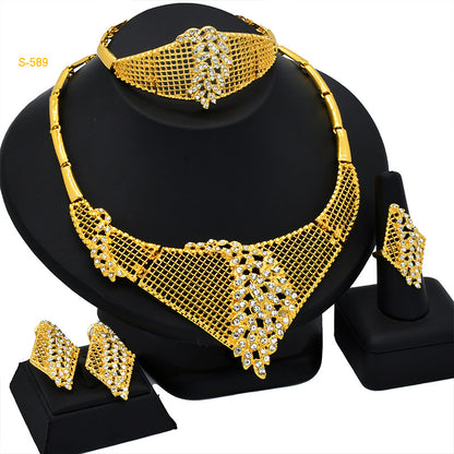 Cross-border hot selling four-piece Indian Dubai gold jewelry necklace bracelet ring earrings bridal wedding big jewelry