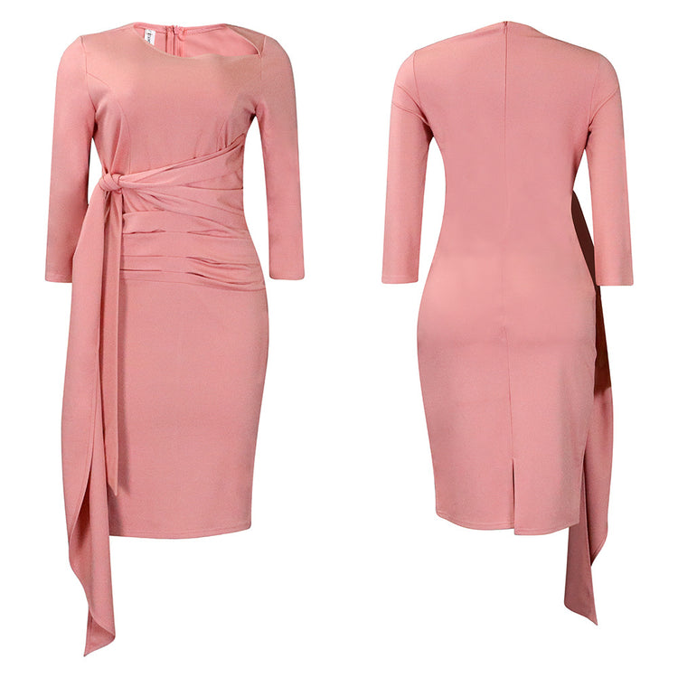 D3168 European and American Clothing Summer Office Dress Three-Quarter Sleeve Pleated Strap Professional Large Size African Dress