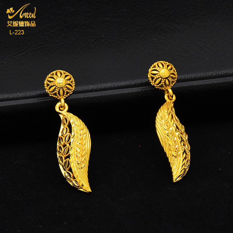 Imitation gold flower necklace earrings suit Dubai India Nigeria brass gold plated women wedding jewelry lot
