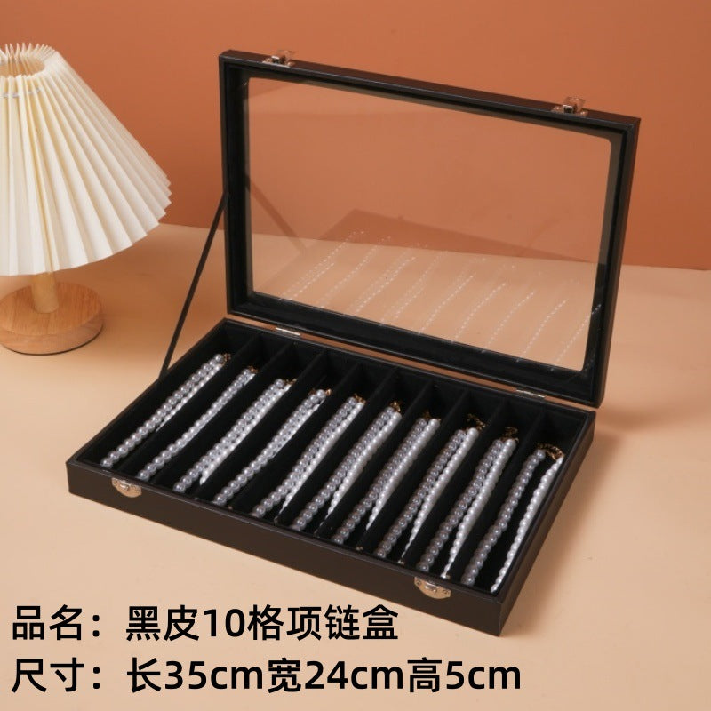 New Glacier Grey Pearl Necklace Storage Box with Lid Glass Dust-proof Long Bracelet Beads Thick Necklace Jewelry Box