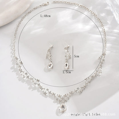 Vintage Light Luxury Crystal Drop Necklace Earrings suit Fashion Elegant Bridal Dress Accessories Necklace Jewelry Goods