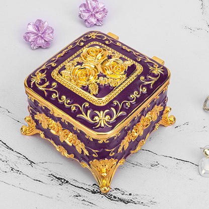 European Style Retro Light Luxury Princess Jewelry Box Metal Jewelry Box Exquisite Enamel Color Necklace Jewelry High-end Storage Box