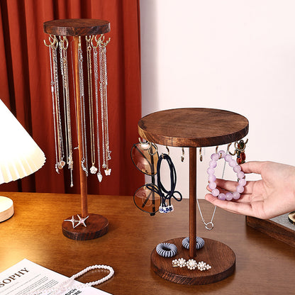 Walnut Color Creative Round Hook Necklace Display Stand Sweater Chain Jewelry Stand Stall Live Broadcast Jewelry Stand Solid Wood