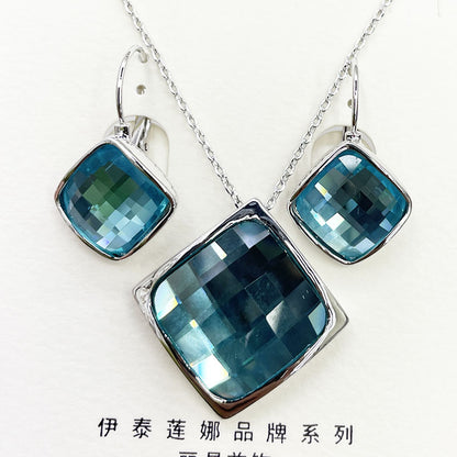 Classic Temperament Square Crystal Necklace Earrings suit European and American Retro Fashion Jewelry Cross-border E-commerce Supply