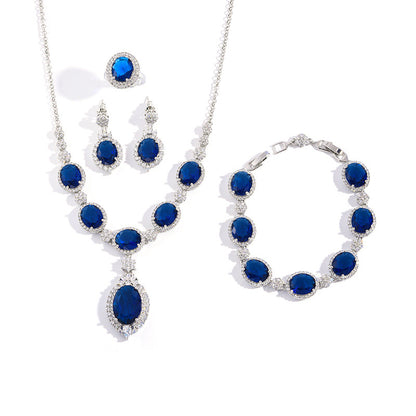 European and American fashion four-piece jewelry caibao zircon necklace suit high temperament earrings jewelry suit multicolor