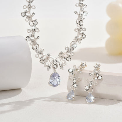 Foreign Trade Jewelry Wholesale Alloy Rhinestone Wedding Necklace Earrings Bridal Wedding Jewelry Banquet Ladies Necklace Set