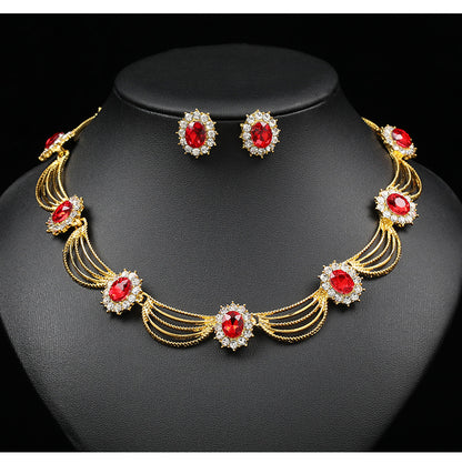Jewelry Set, Gemstone Necklace, Literary Retro, Medieval Palace Fan-Shaped, Beautiful Popular Necklace, Earrings Set