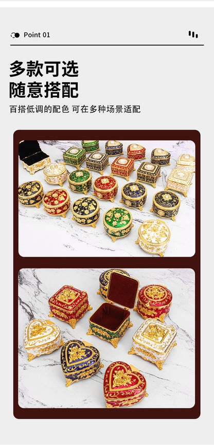 European Style Retro Light Luxury Princess Jewelry Box Metal Jewelry Box Exquisite Enamel Color Necklace Jewelry High-end Storage Box
