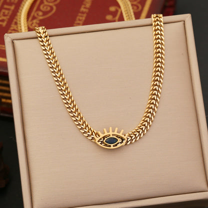 Cross-border new jewelry personalized stainless steel eye necklace fashion flat chain necklace trendy jewelry set N1049