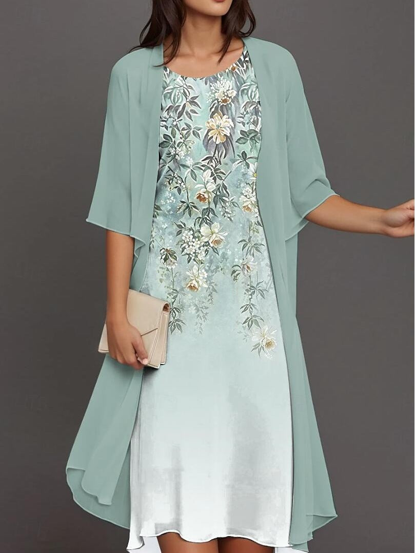 2023 European and American Hot Selling Independent Site Amazon Wish Spring & Fall Fashionable and Elegant Chiffon Dress Two-Piece Set