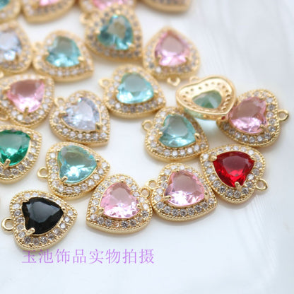 Copper Inlaid Zircon Claw Diamond Colorful Heart Pendant Pendant Necklace Bracelet Earrings DIY Handmade Jewelry Accessories