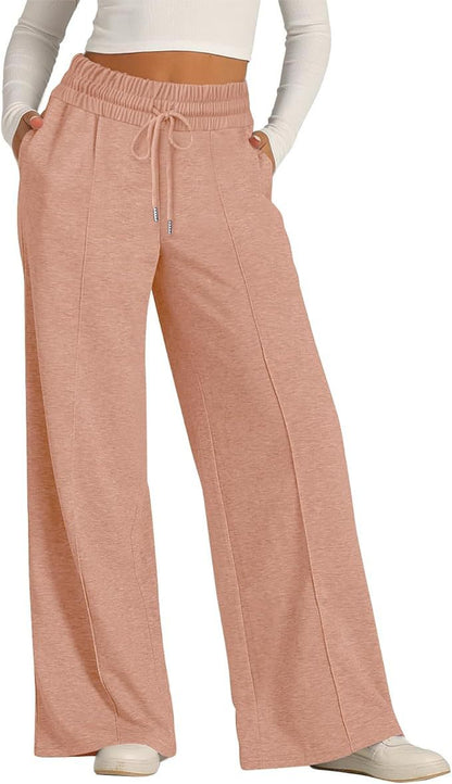 Cross-Border Export Amazon Temu2024 Spring and Summer European and American Style Pure Color Casual Wide-Leg Drawstring Elastic Waist Sweatpants