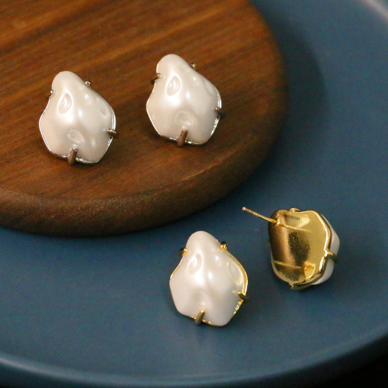 Qingdao jewelry Imitation Baroque style special-shaped pearl earrings s925 silver needle elegant personality retro earrings