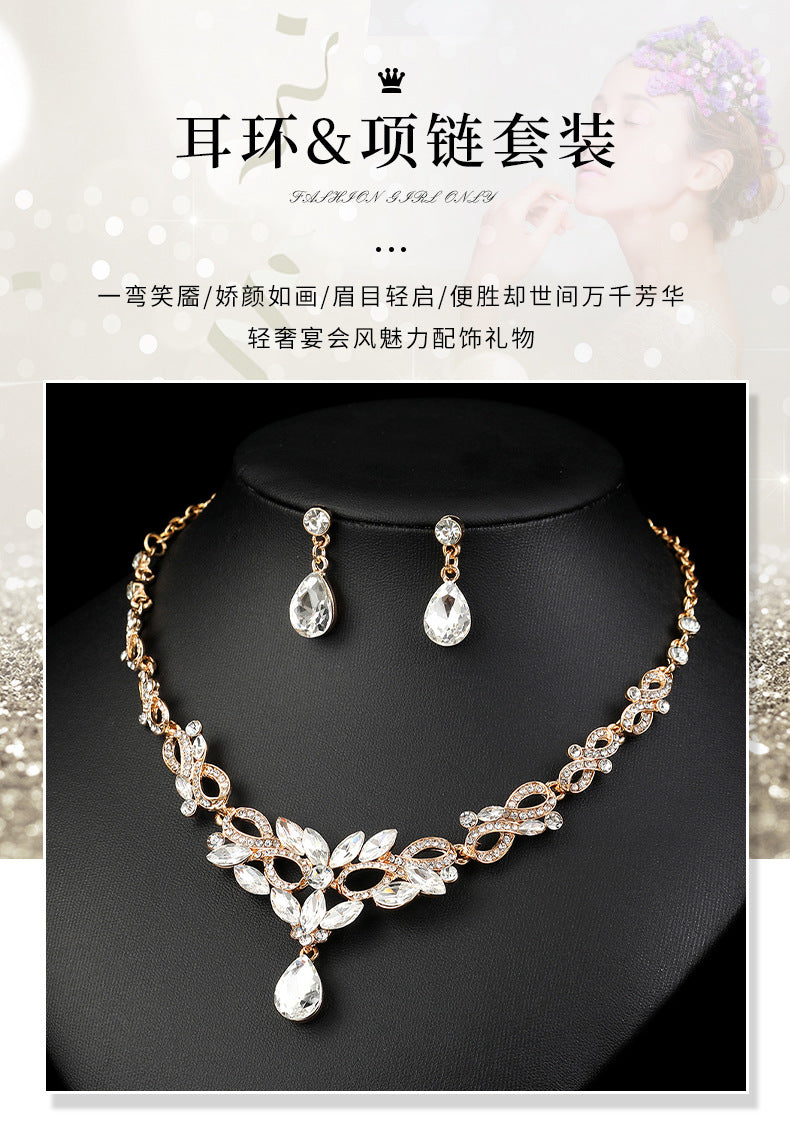 High-grade Crystal Diamond-encrusted Wedding Dress Banquet Dress Jewelry suit Matching European and American Hot-selling Cross-border Jewelry Bridal Necklace