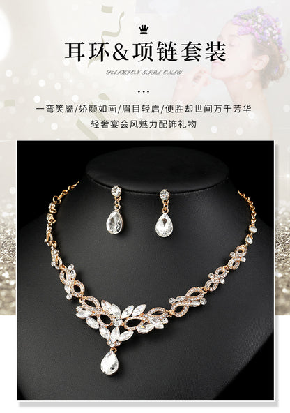 High-grade Crystal Diamond-encrusted Wedding Dress Banquet Dress Jewelry suit Matching European and American Hot-selling Cross-border Jewelry Bridal Necklace
