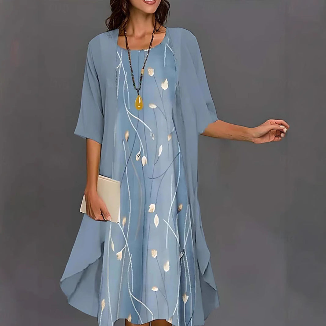 2023 European and American Hot Selling Independent Site Amazon Wish Spring & Fall Fashionable and Elegant Chiffon Dress Two-Piece Set
