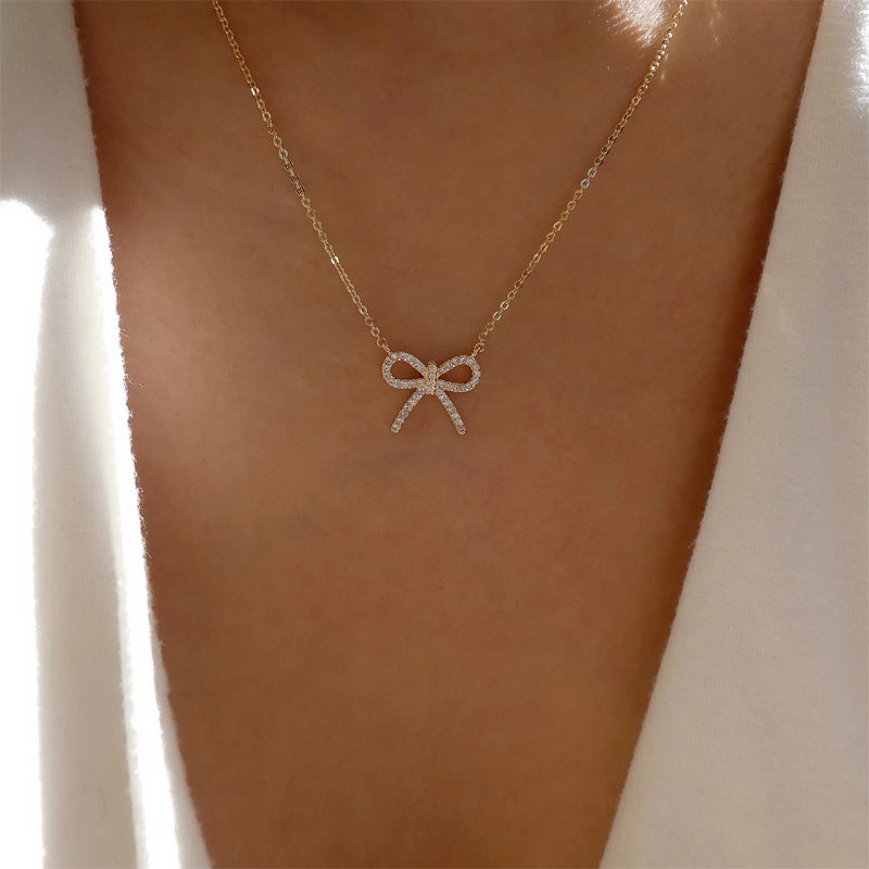 Korean Style Hollow Bow Pendant Clavicle Chain Simple Small Fresh Girl Necklace Fashion Jewelry Exquisite