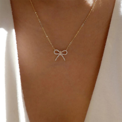 Korean Style Hollow Bow Pendant Clavicle Chain Simple Small Fresh Girl Necklace Fashion Jewelry Exquisite