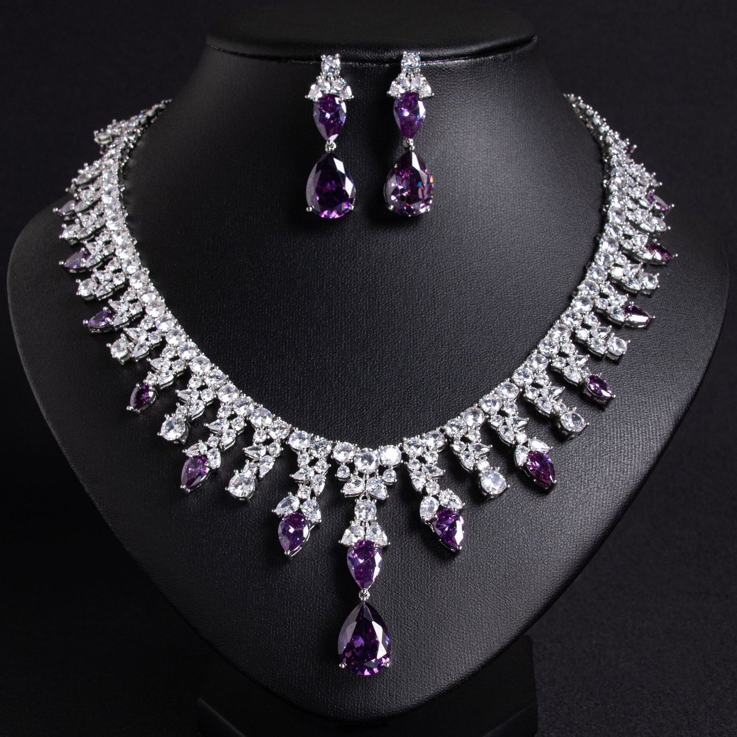 Luxury Dinner Dress Jewelry Red Zircon Necklace suit High-end Wedding Micro-inlay Bridal Wedding Earrings Jewelry