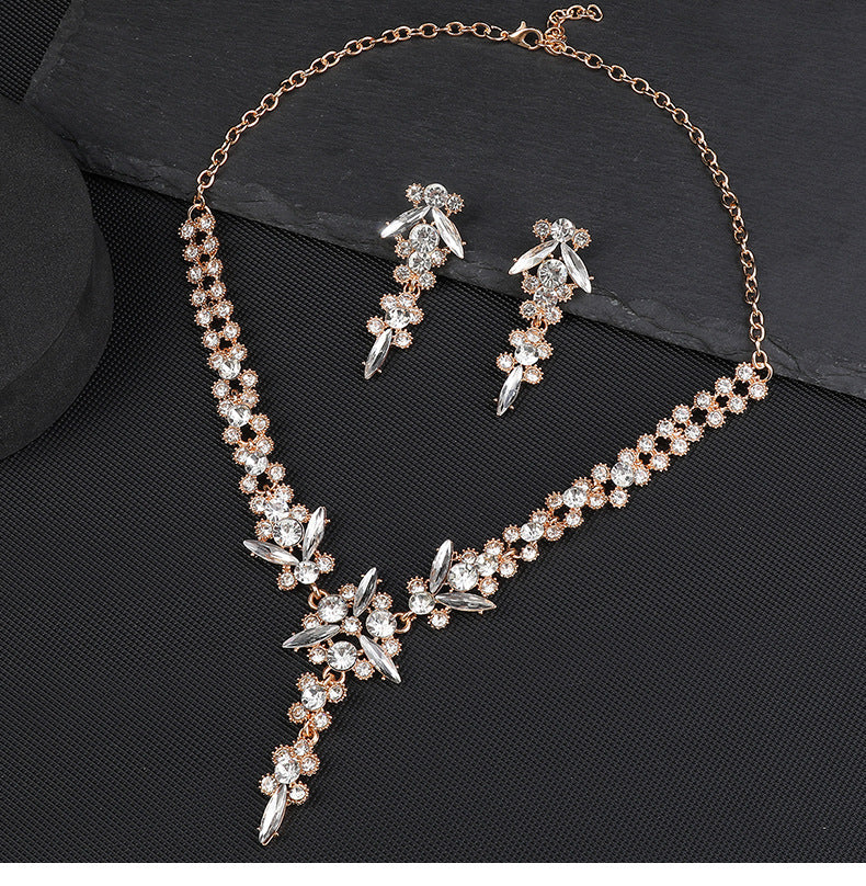 Europe and the United States Hot Jewelry Cross-border Supply Bridal Necklace suit Fashion High-end Crystal Wedding Dress Banquet Dress Jewelry