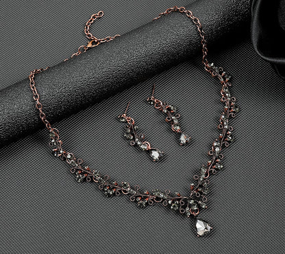 European and American Foreign Trade Jewelry Retro Jewelry Set Gemstone Necklace Clavicle Chain Cross-Border Female Leaf Water Drop Spot Straight Hair
