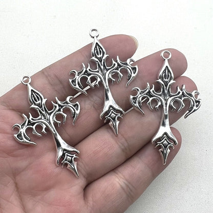 DIY Zinc Alloy Jewelry Accessories Flame Cross Pendant Stylish Punk Necklace Keychain Pendant