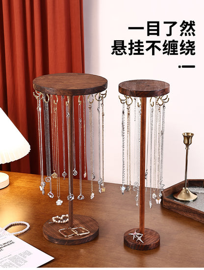 Walnut Color Creative Round Hook Necklace Display Stand Sweater Chain Jewelry Stand Stall Live Broadcast Jewelry Stand Solid Wood
