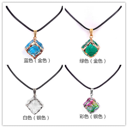 Imitation Crystal Rough Stone Square Electroplated Colorful Pendant Artificial Crystal Sugar Cube Necklace DIY Jewelry Pendant