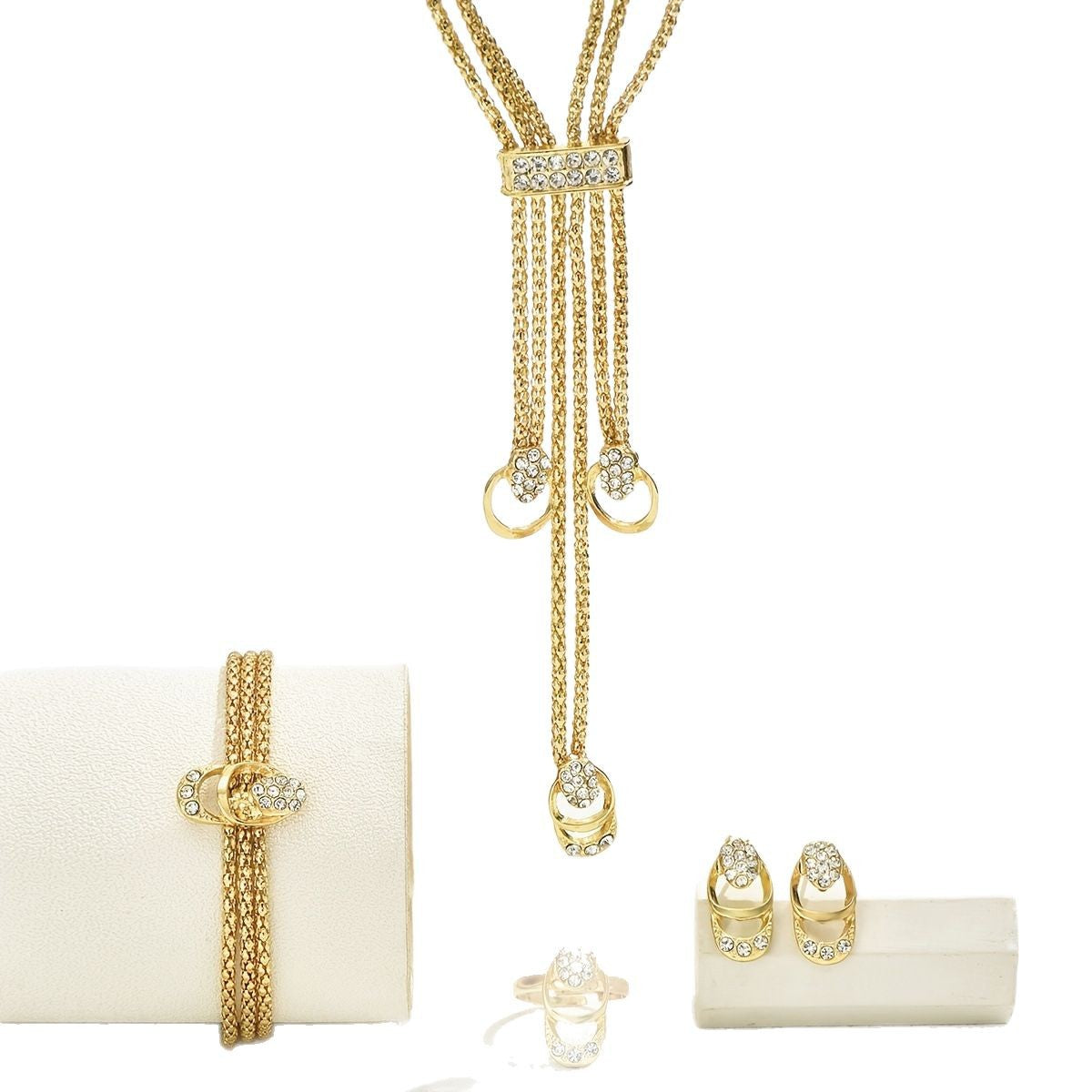 Hot Fashion Evening suit Jewelry Crystal Bridal Necklace Earrings Bracelet Four Pieces suit Boutique Light Luxury Jewelry