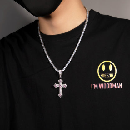 Europe and the United States cross-border jewelry hip-hop cross diamond pendant necklace retro niche Joker Net red necklace wholesale