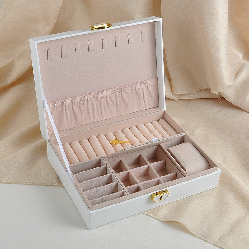 Leather Jewelry Box Single-Layer Jewelry Bracelet Box with Hardware Lock Ring Earring Storage Box Leather Storage Box