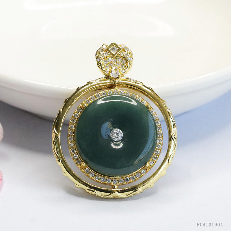 Guan Yu Natural Grade a Jadeite Blue Horizontal Safety Buckle Pendant Jade Necklace Ancient Style Jewelry Live Broadcast S4121904