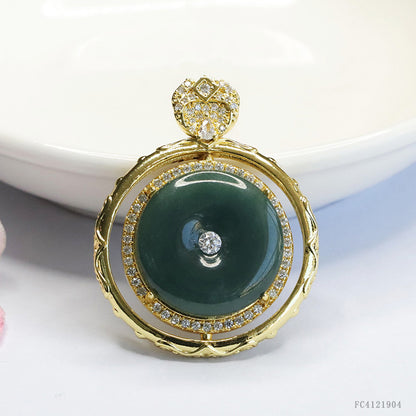 Guan Yu Natural Grade a Jadeite Blue Horizontal Safety Buckle Pendant Jade Necklace Ancient Style Jewelry Live Broadcast S4121904