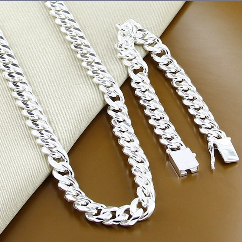 Foreign trade jewelry wholesale silver plated 10mm Cuba side necklace bracelet exquisite jewelry men's accessories jewelry