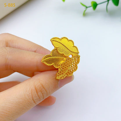 24K Gold Dubai Explosions Bride Four-piece Flower Rhinestone Jewelry Alloy Necklace Bracelet Earrings Ring